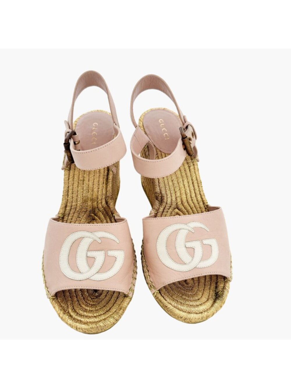 Gucci Flor GG Espadrille Wedge Sandals EU 39.5 US 9.5 Pink Gold Platform Heel - Picture 2 of 11